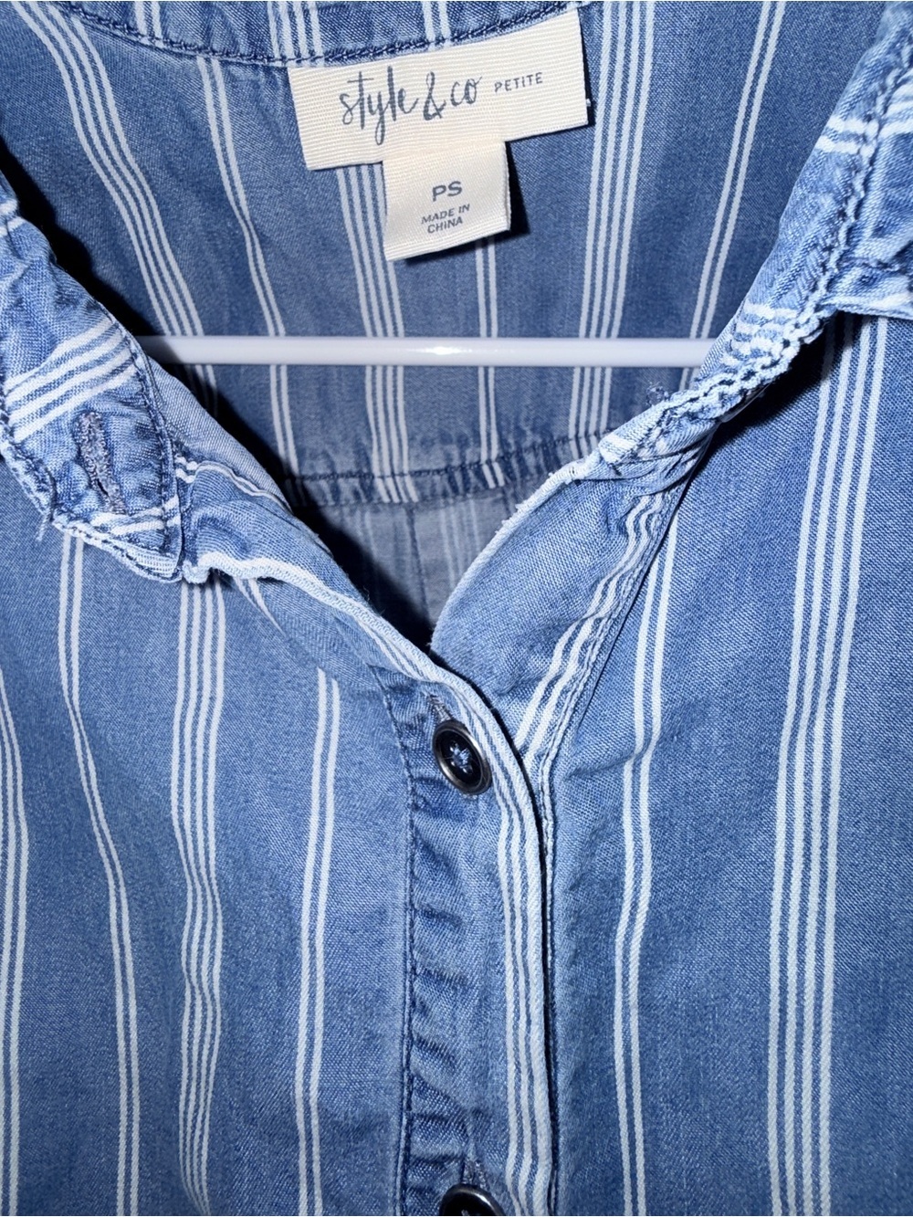 Style & Co. Petite Blue and White Striped Button-Front Shirt